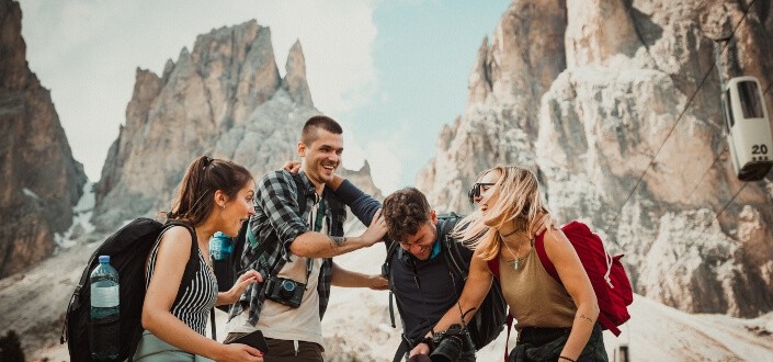 Friends on a Backpack Tour