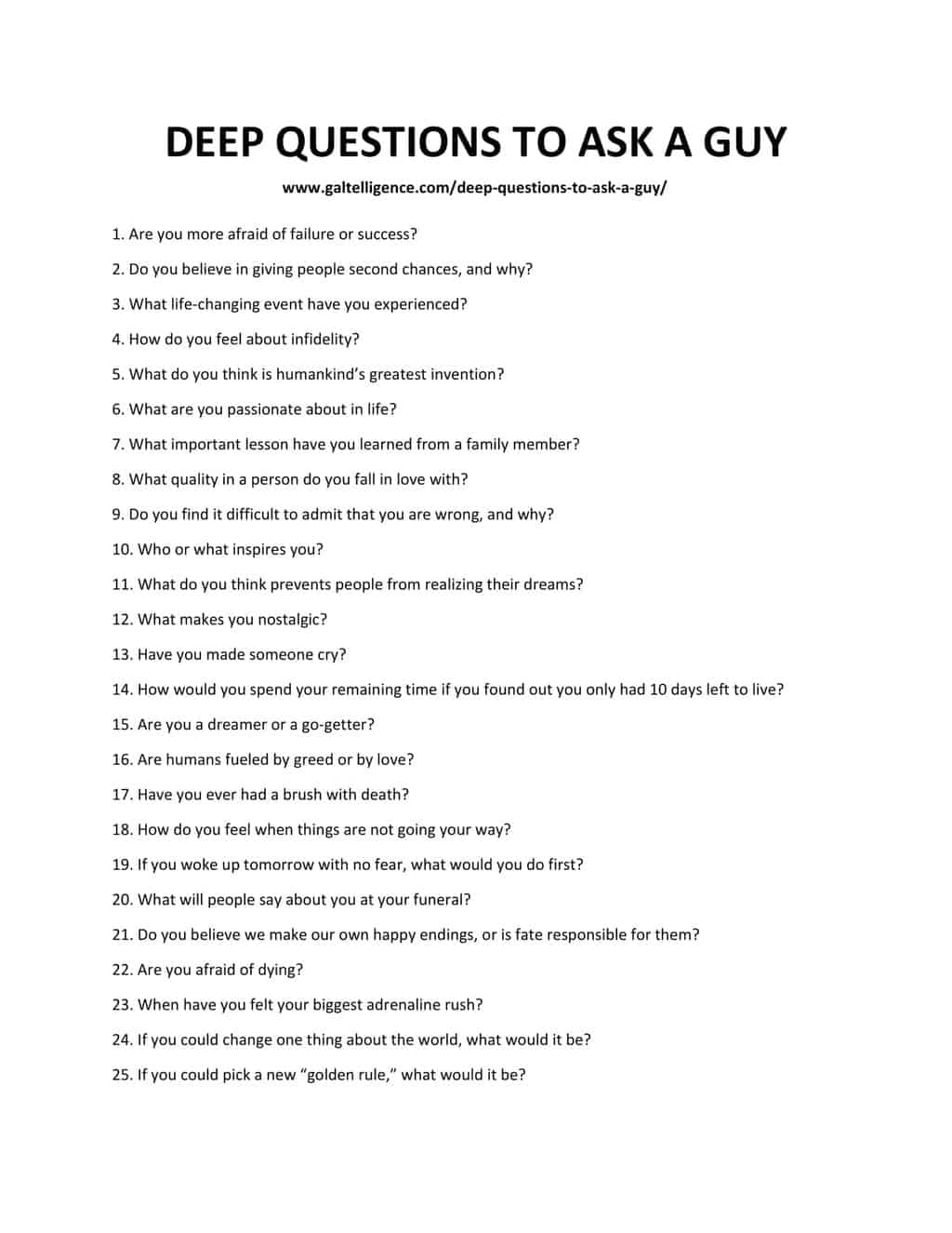 Downloadable list of questions