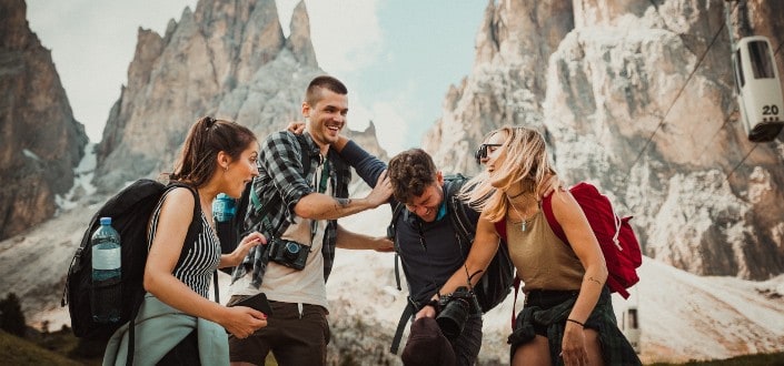 friends having fun while trekking