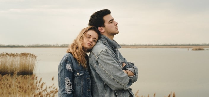 Girl Leaning Her Head on Guy's Shoulder From Behind