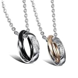 Best Anniversary Gifts for boyfriend - Sweatheart Stainless Steel His & Hers Rings Heart Couple Necklace (1)