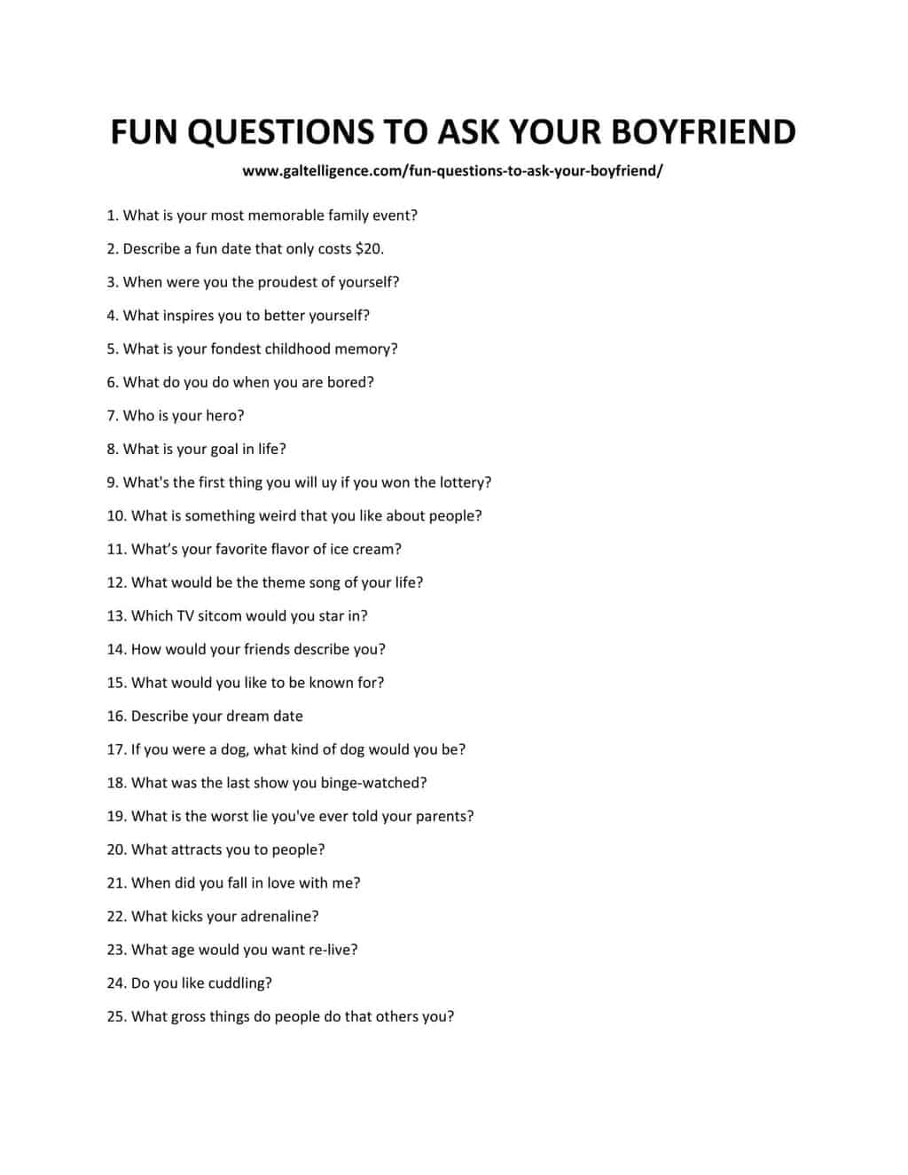 List of Fun Questions to ask your Boyfriend