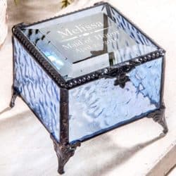 Pale Blue Stained Glass Engraved Keepsake