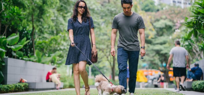 Man in How to Meet Men - Sign up to be a volunteer.jpggray crew neck t shirt walking beside woman in black v neck dress