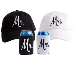 Matching Newlywed Wedding Baseball Caps and Beer Holder