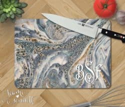 Ocean Marble Personalized Glass Cutting Board