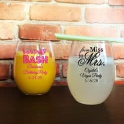 2Custom Personalized Bridal Shower Bachelorette Design Stemless Wine Glass Favors