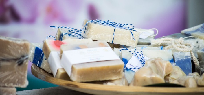 bars of soap in a wooden dish 