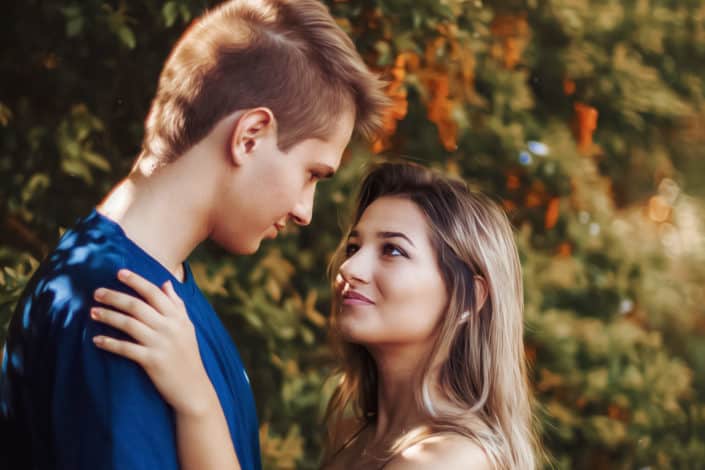 young couple looking at each other