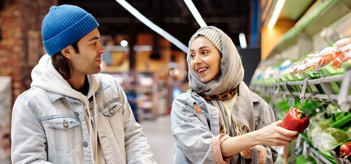 Happy Couple Buying Groceries