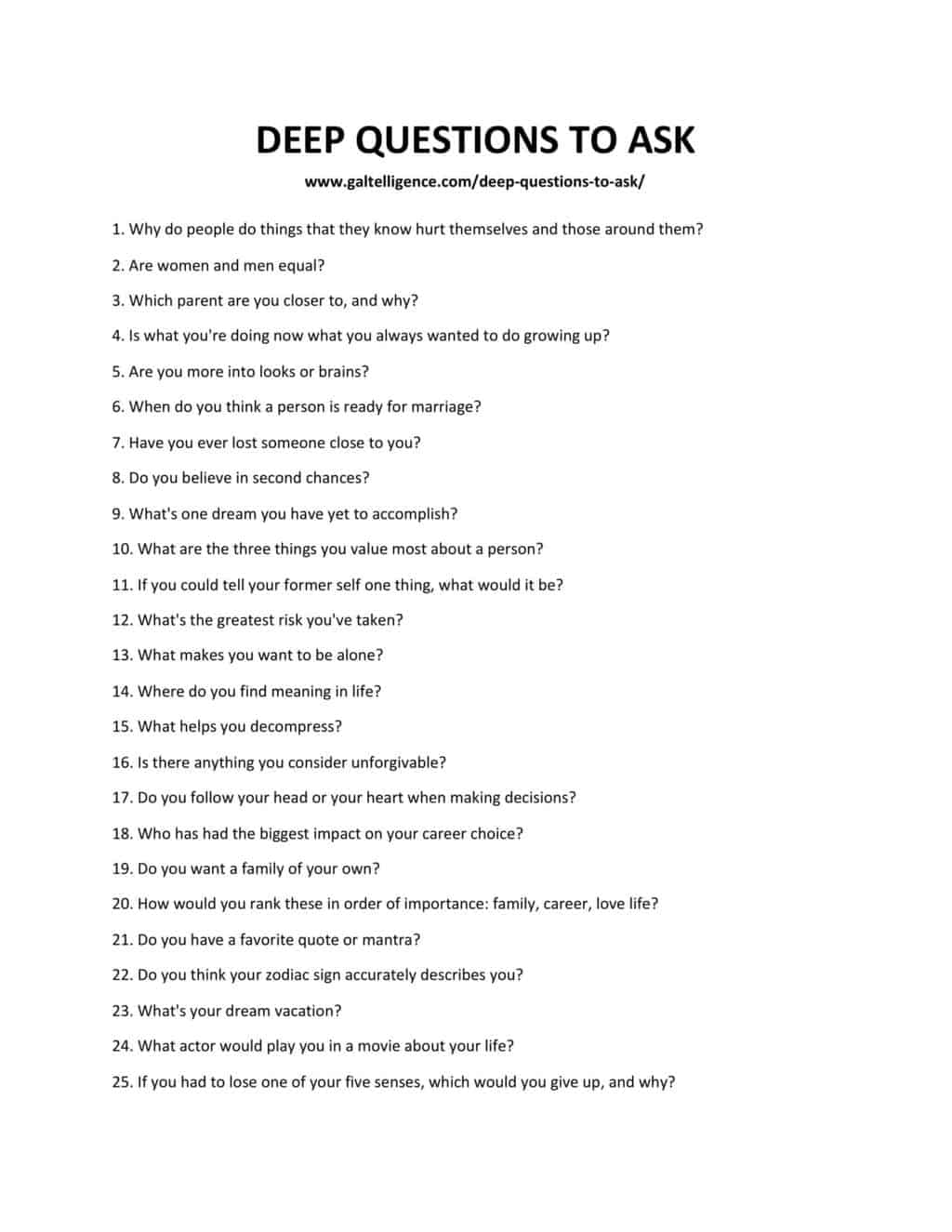 Downloadable list of questions