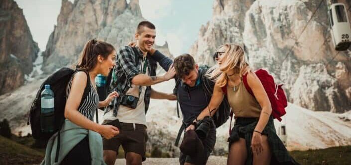 Group of traveler friends having fun together.