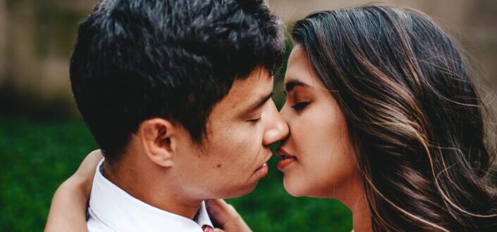 Romantic couple about to kiss