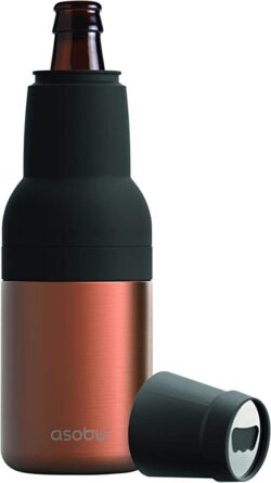 Asobu Frosty Beer 2 Go Vacuum Insulated Double Walled Stainless Steel Beer Bottle and Can Cooler with Beer Opener (Copper)