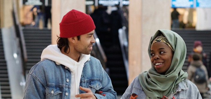 couple walking in shopping mall