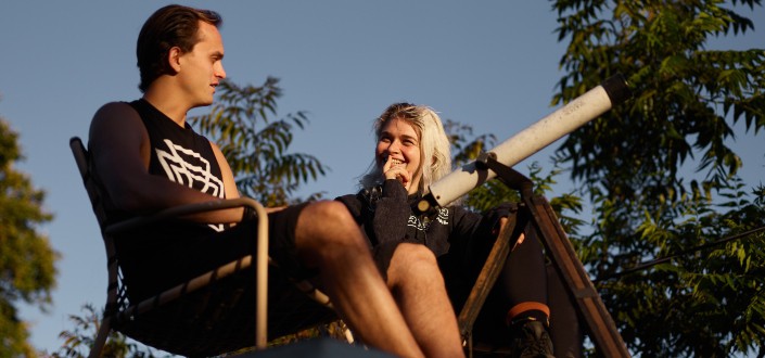 A couple sitting outside