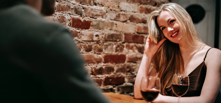 Couple in restaurant enjoying romantic date