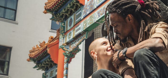 Man and woman about to kiss each other