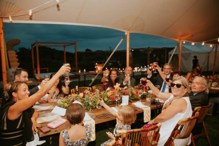 Family toasting each other.