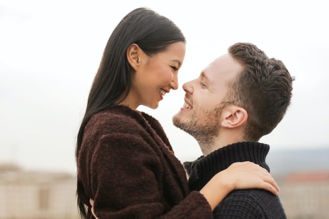 Couple about to kiss.
