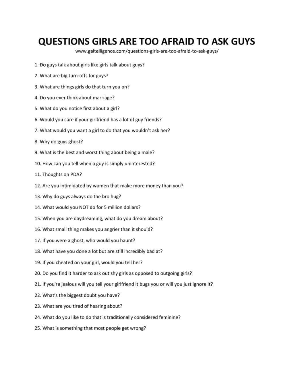 Downloadable list of questions