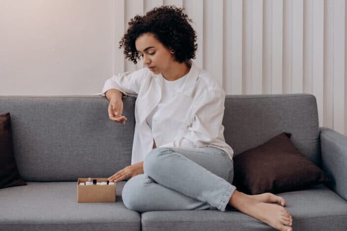 A woman sitting on a couch