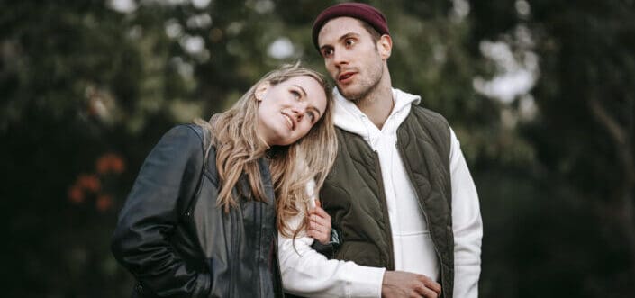 happy couple having date in park