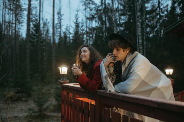 Couple hanging out at balcony