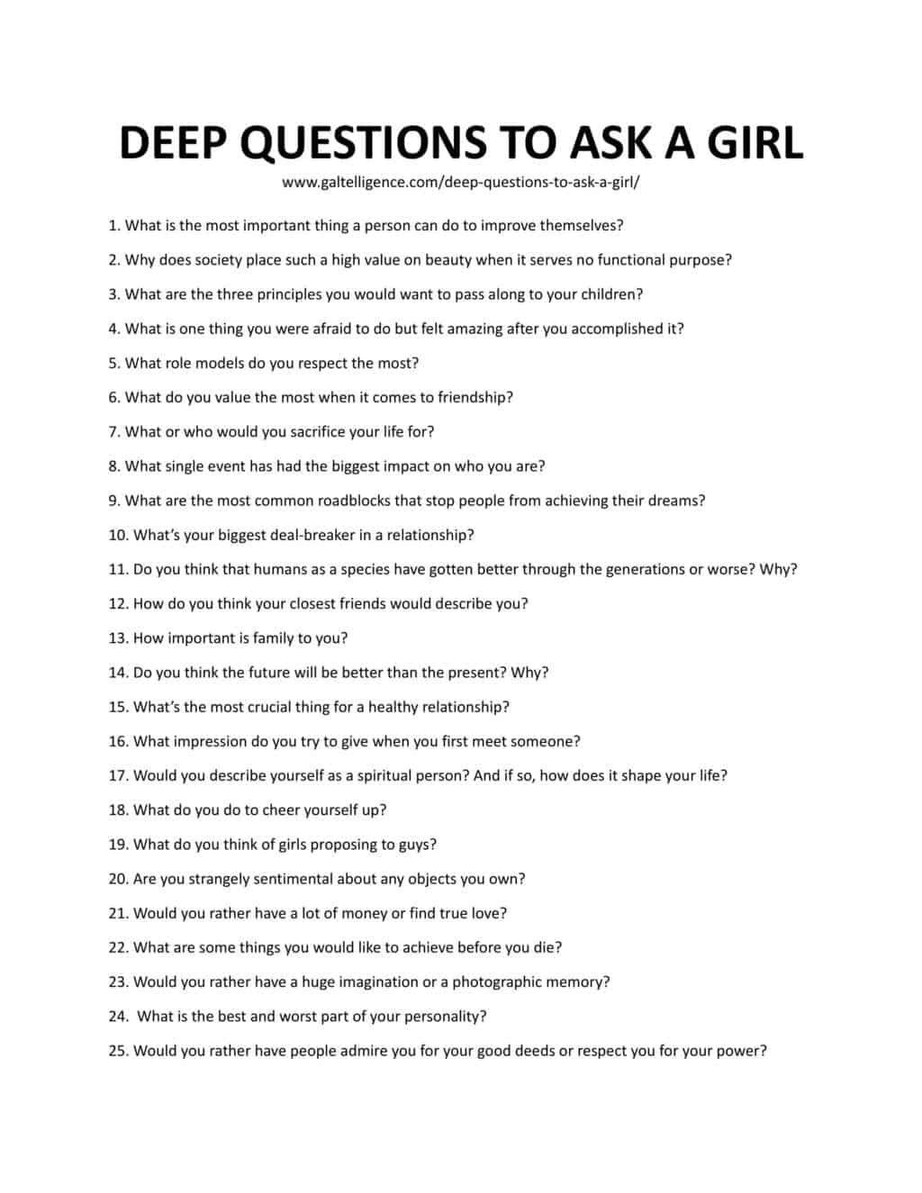 Downloadable list of questions
