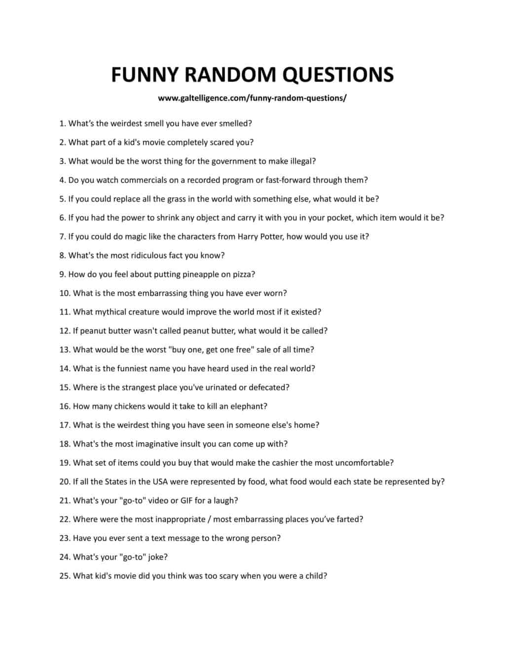 Downloadable and printable list of questions