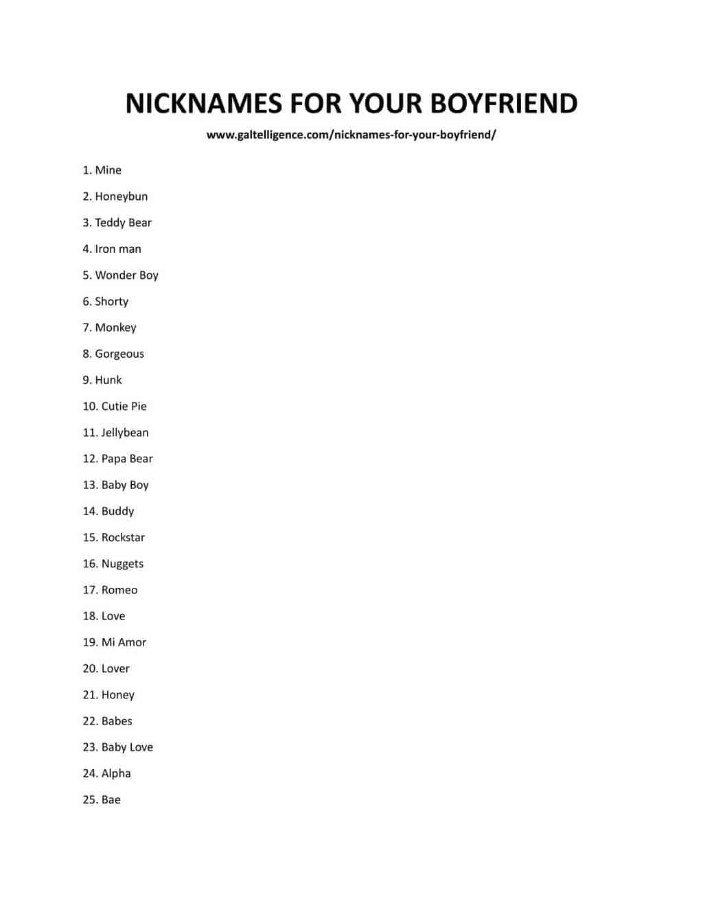 Downloadable and printable list of nicknames