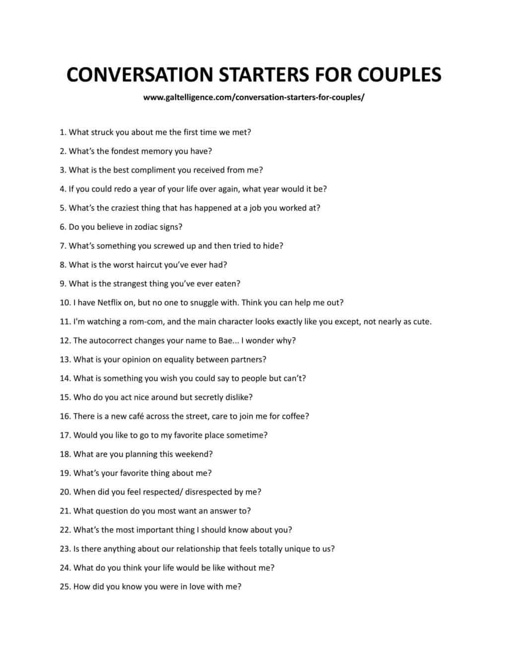 Downloadable and printable list