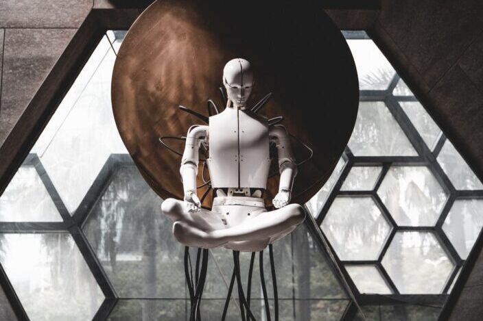 A robot which looks like floating in a facility.