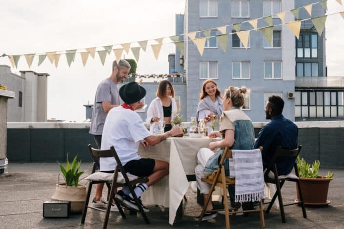 friends having date in rooftop