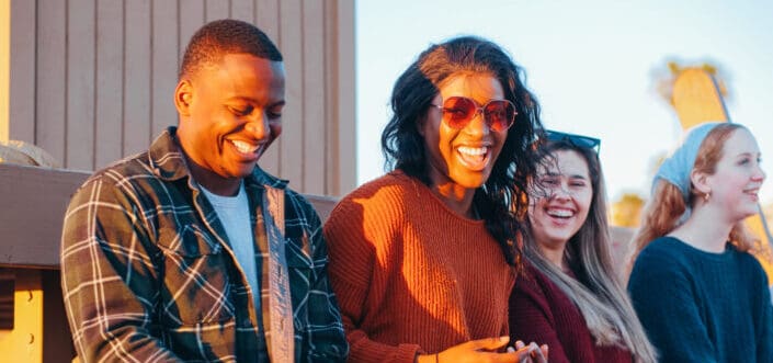 Friends having an funny conversation and laughing