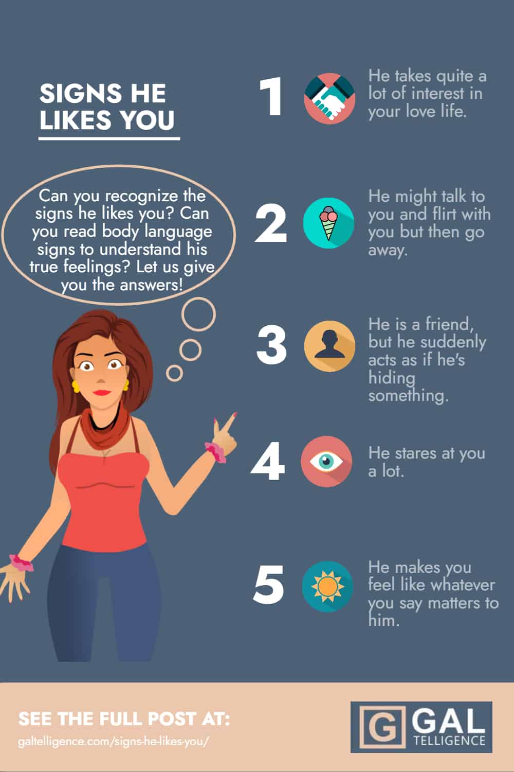 Signs he likes you - infographic