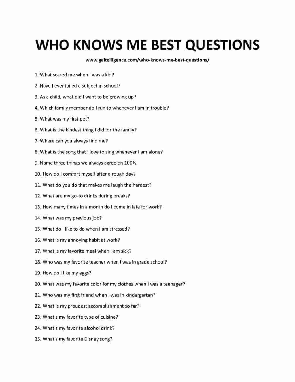 Downloadable list of questions