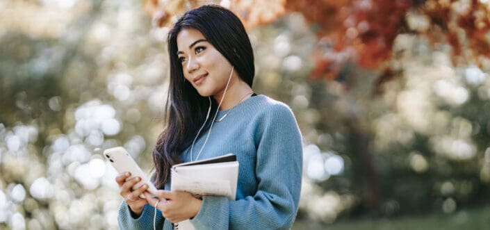 Woman smiling while looking at something