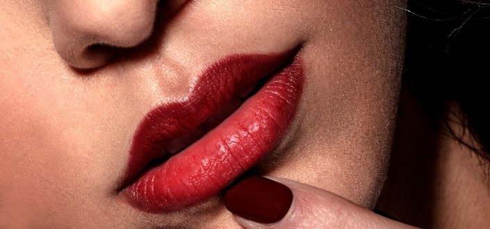Woman with maroon lipstick