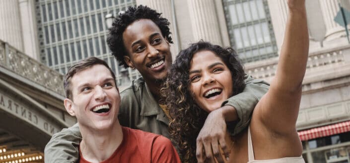Friends beautifully smiling for a selfie