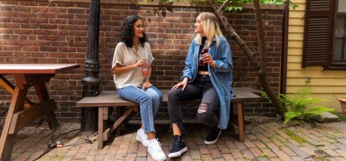 friends having break with drinks