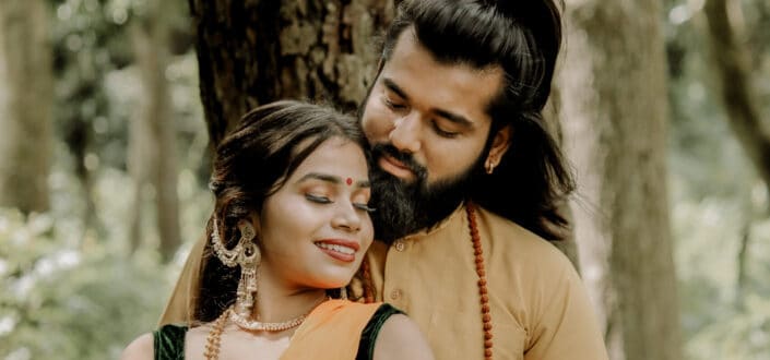 Couple happy together under a tree