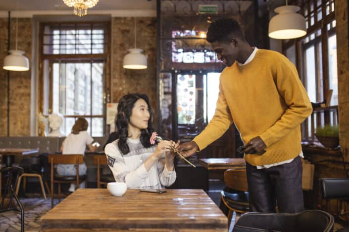 Multiracial couple being sweet together