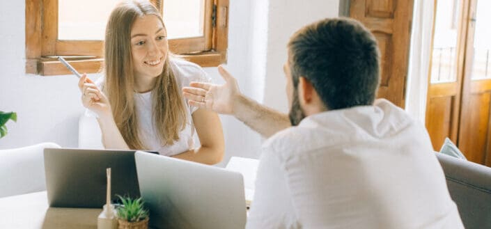 Man and woman discussing something
