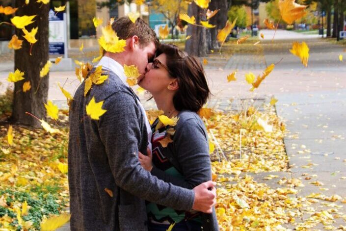 Couple Kissing During Autumn