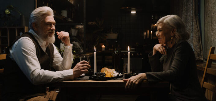 Old couple on a romantic date 
