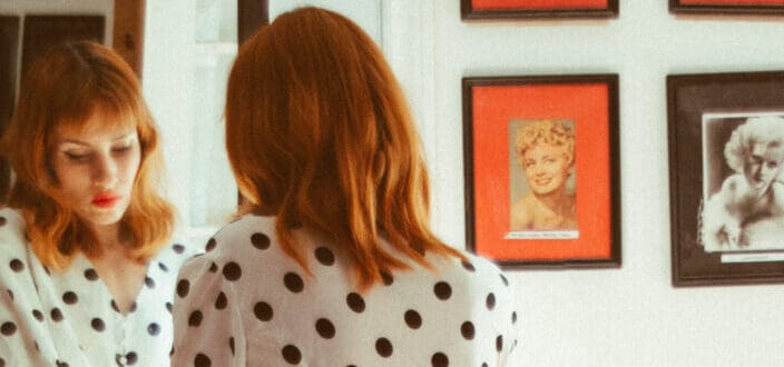 Redhead Woman in Polka Dot Dress