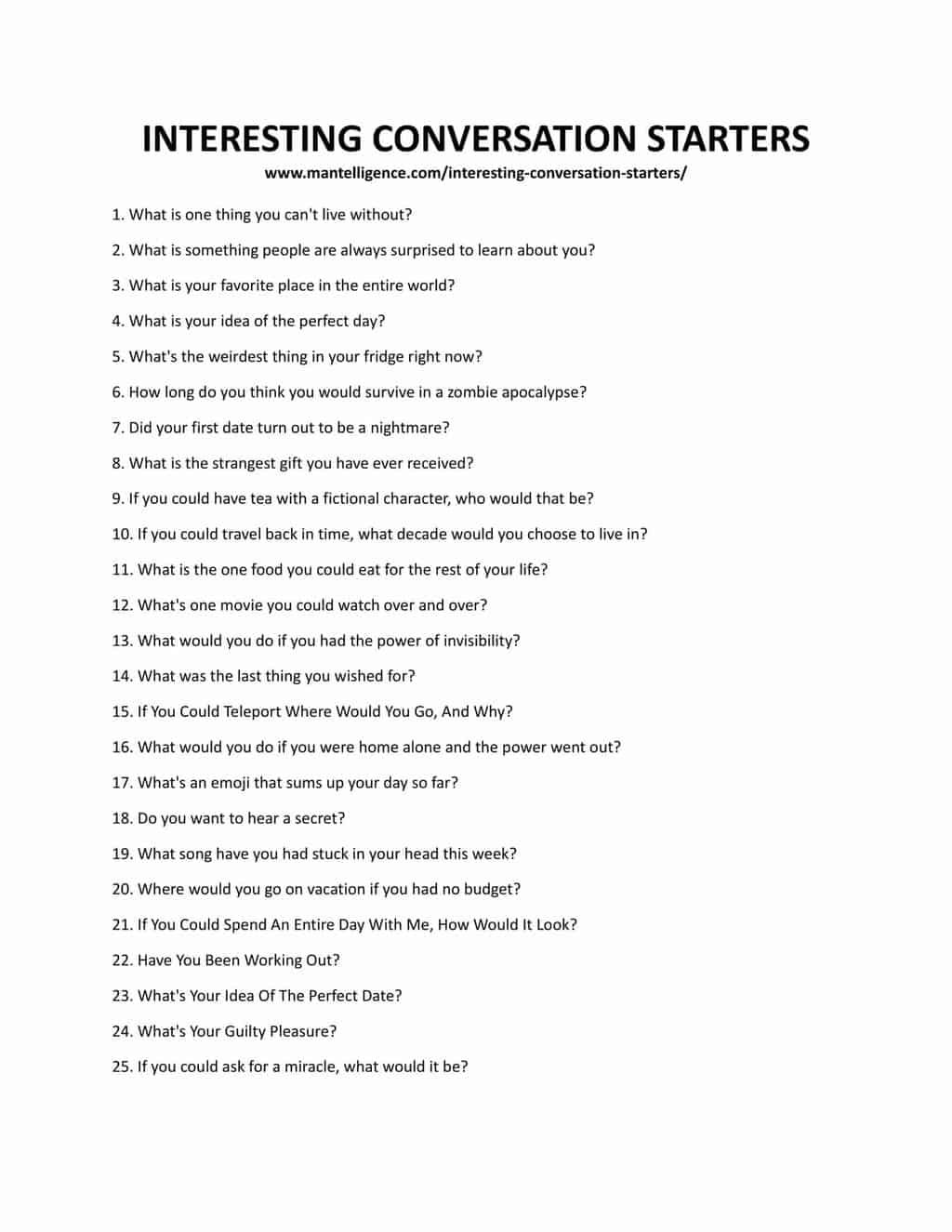 Downloadable and Printable List