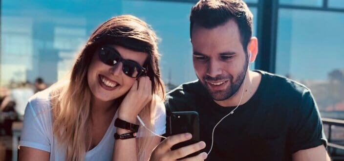 Couple listening to music together