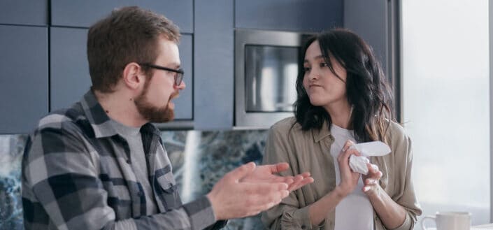 man talking with his girlfriend